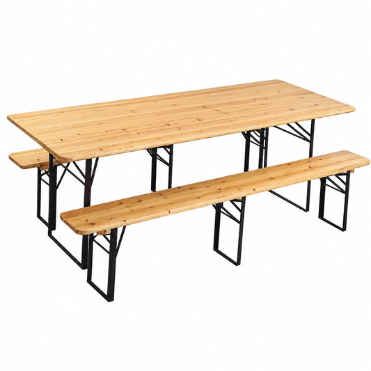 Set Birreria Pieghevole in Abete con Struttura Rinforzata, Tavolo 220 cm e 2 Panche, Larghezza 70 o 80 cm